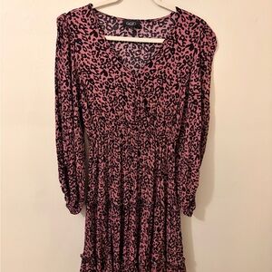 GiGiO Pink and Black Leopard-Print Long Sleeve Tiered Short Dress